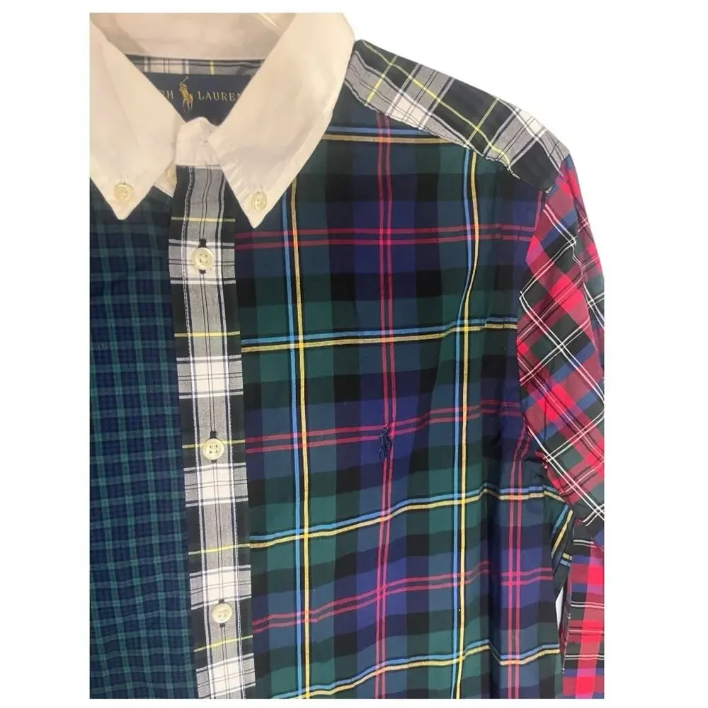Ralph Lauren Mixed Plaid Holiday Multi Button Front Shirt XL NWT Preppy Office
